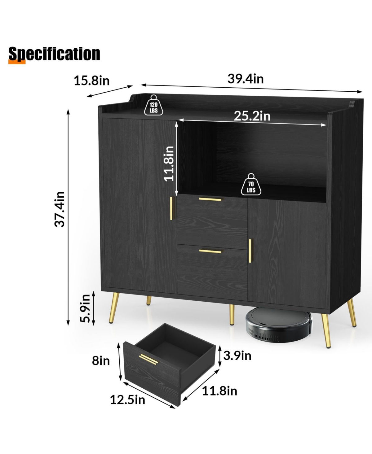 homfan Buffet Cabinet with Storage and Drawers Wood Sideboard with Doors for Dining Room, Living Room, Entryway