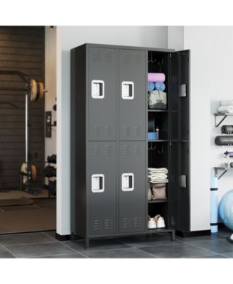 Heavy Duty Steel Storage Locker, 6 Doors, 12 Hooks, Ventilated and Rust-Resistant, Locking Organizer for Office, School, Gym