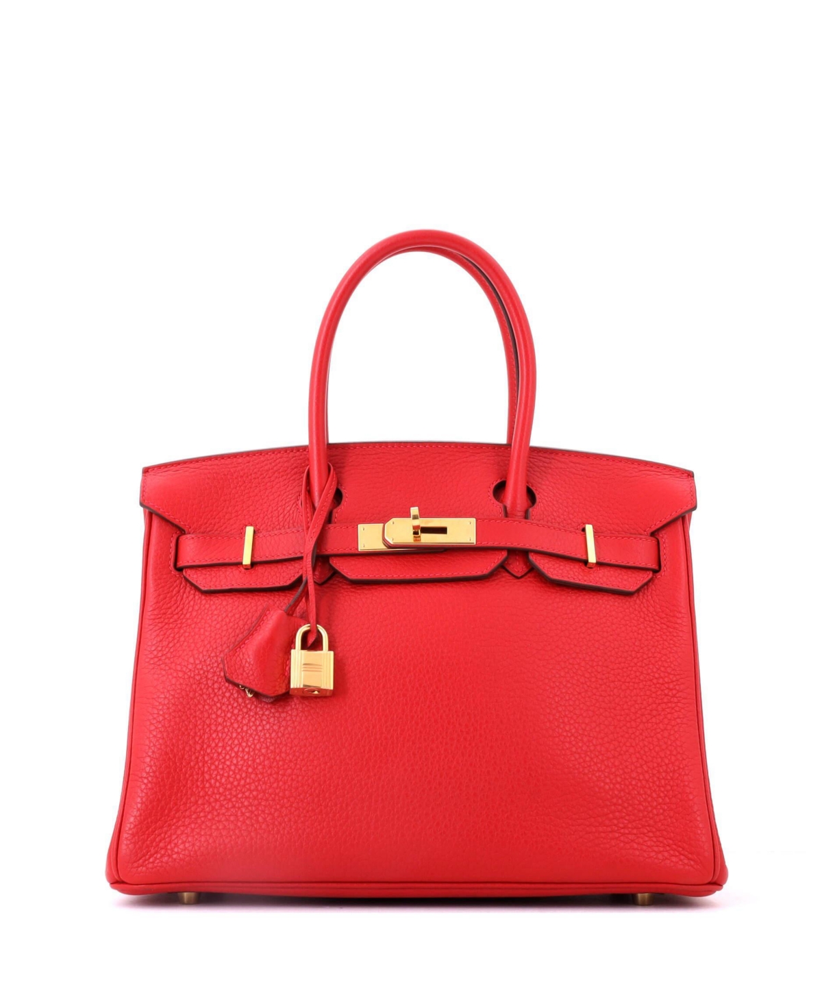 Pre-Owned HERMES Birkin 30 Handbag Red Clemence with Gold Hardware - Red