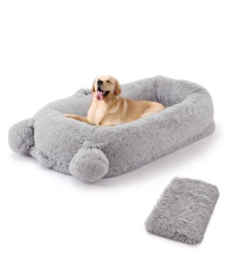 Human Sized Dog Bed, 71 Inch Extra Large Orthopedic Pet Sofa with Soft Faux Fur , and Storage Pockets for Adults and Pets