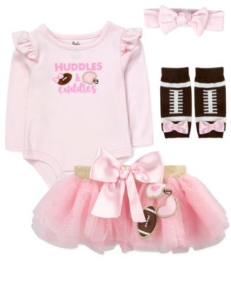 Baby Girls' Huddles and Cuddles Bodysuit, Skirts, Leg Warmers and Headband, 4-Piece Set
