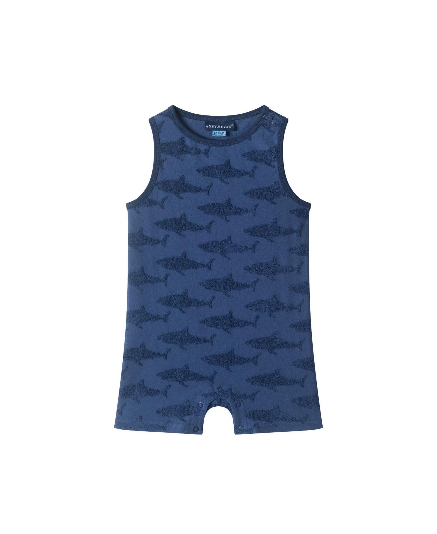 Infant Boys (size 3-6M to 18 - 24M ) Reverse Shark Jacquard Romper and Bib Set