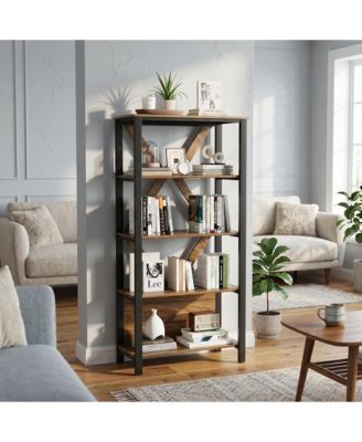 Smart LED Bookcase with App Controlled Color Lighting and Music Sync Heavy Duty Steel Frame Storage Shelf with Anti Tip Straps