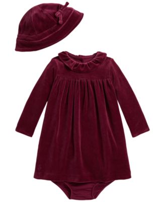 Baby Girls' Velour Dress, Bloomer and Hat, 3-Piece Set