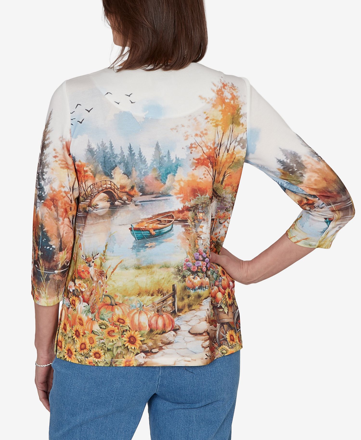 Petite Autumn Lake Scenic Print Top