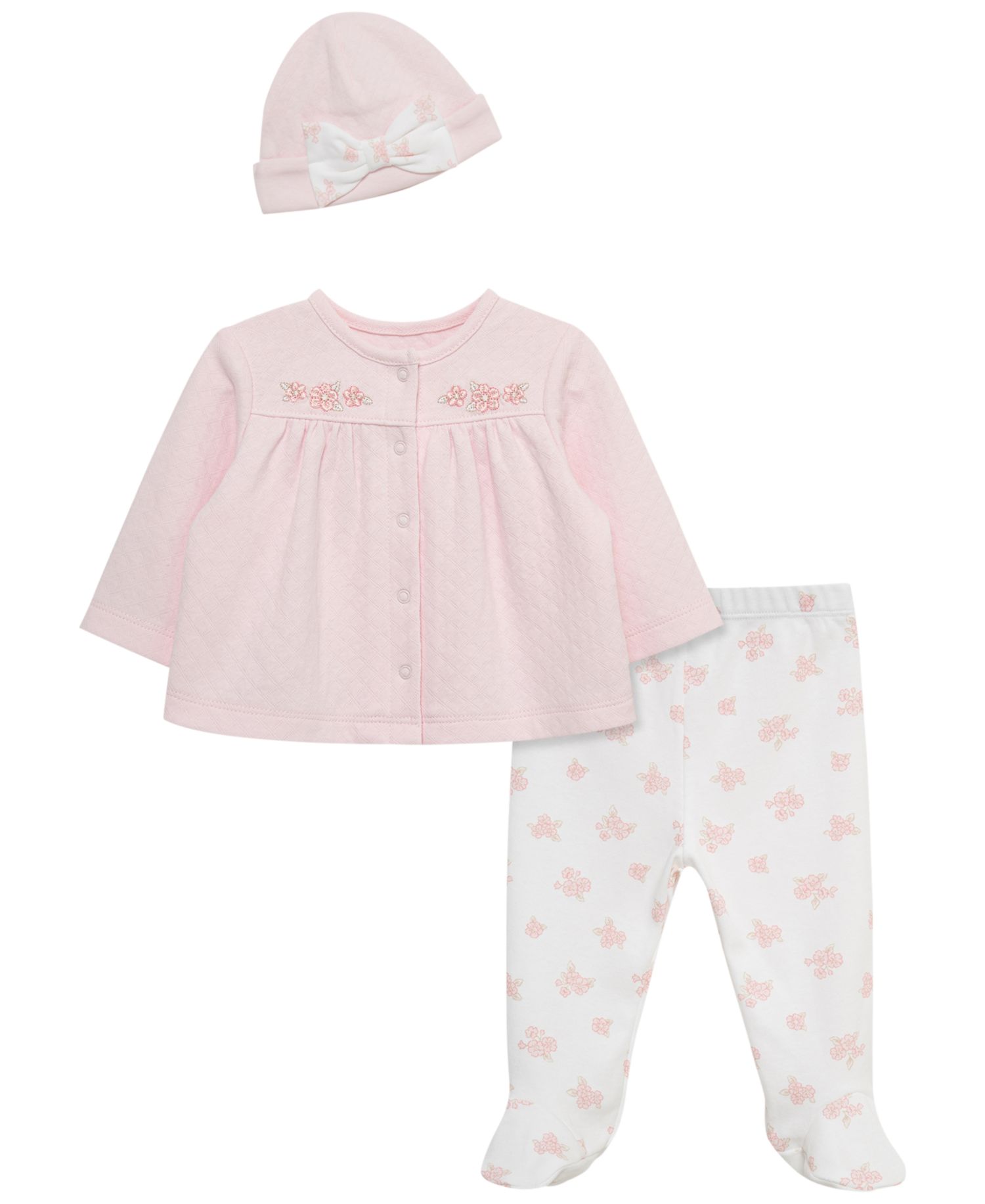 Baby Girls' Cotton Long-Sleeve Cardigan, Pants and Hat, 3-Piece Set