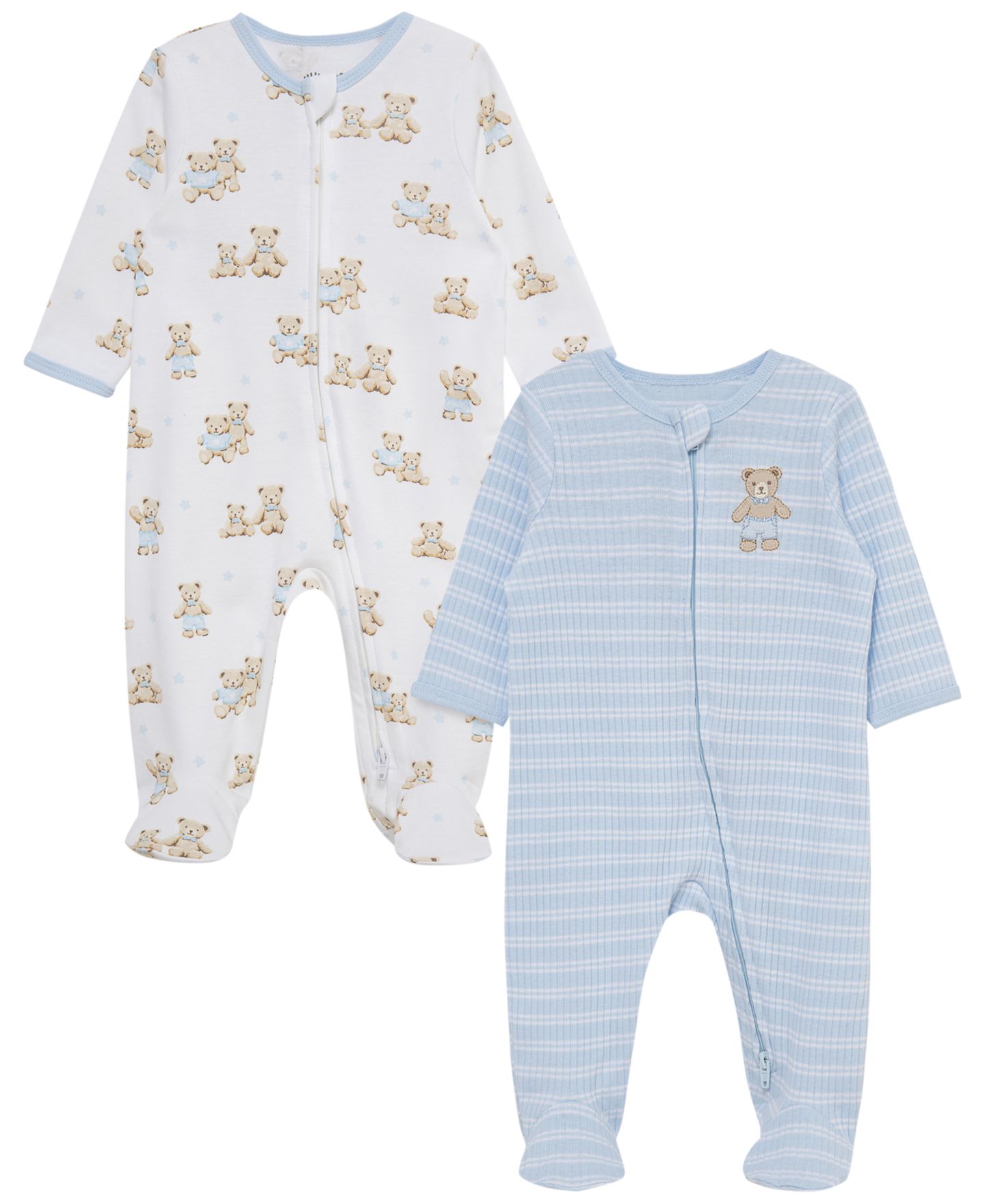 Комбинезоны Little Me Cotton Long-Sleeve Coverall, 2-Pack для мальчиков-малышей, цвет: Белый / Синий — фото 1