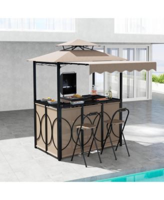 3-Piece Outdoor BBQ Canopy w/ Bar Table and 2 Foldable Bar Chairs Set for Patio