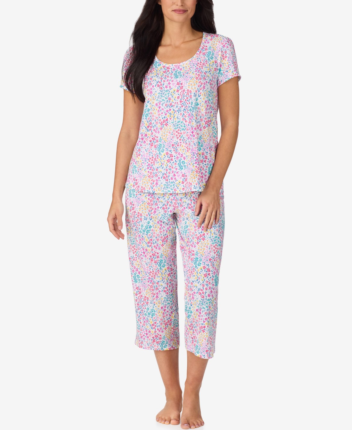 Женские Cuddl Duds Women's Short-Sleeve Top & Cropped Pants, 2-Piece Pajama Set — фото 1