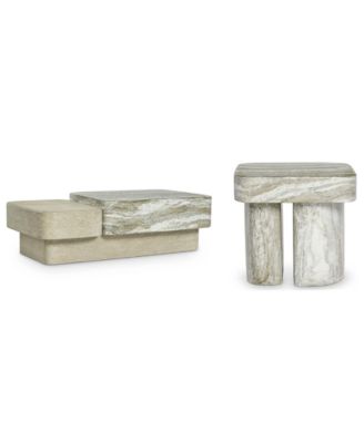 Arcadia 2-Piece Faux Stone Cocktail and Stone Side Table Set