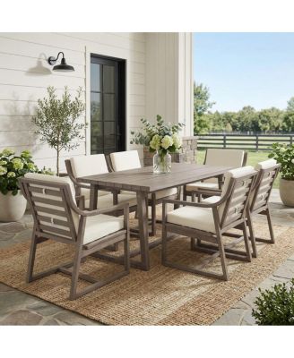 7-Piece Acacia Wood Outdoor Dining Set, Modern Patio Table and 6 Chairs
