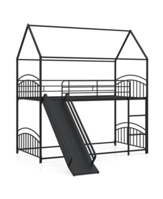 House Bunk Bed Frame with Metal Slats Reversible Ladder and Slide for Bedroom