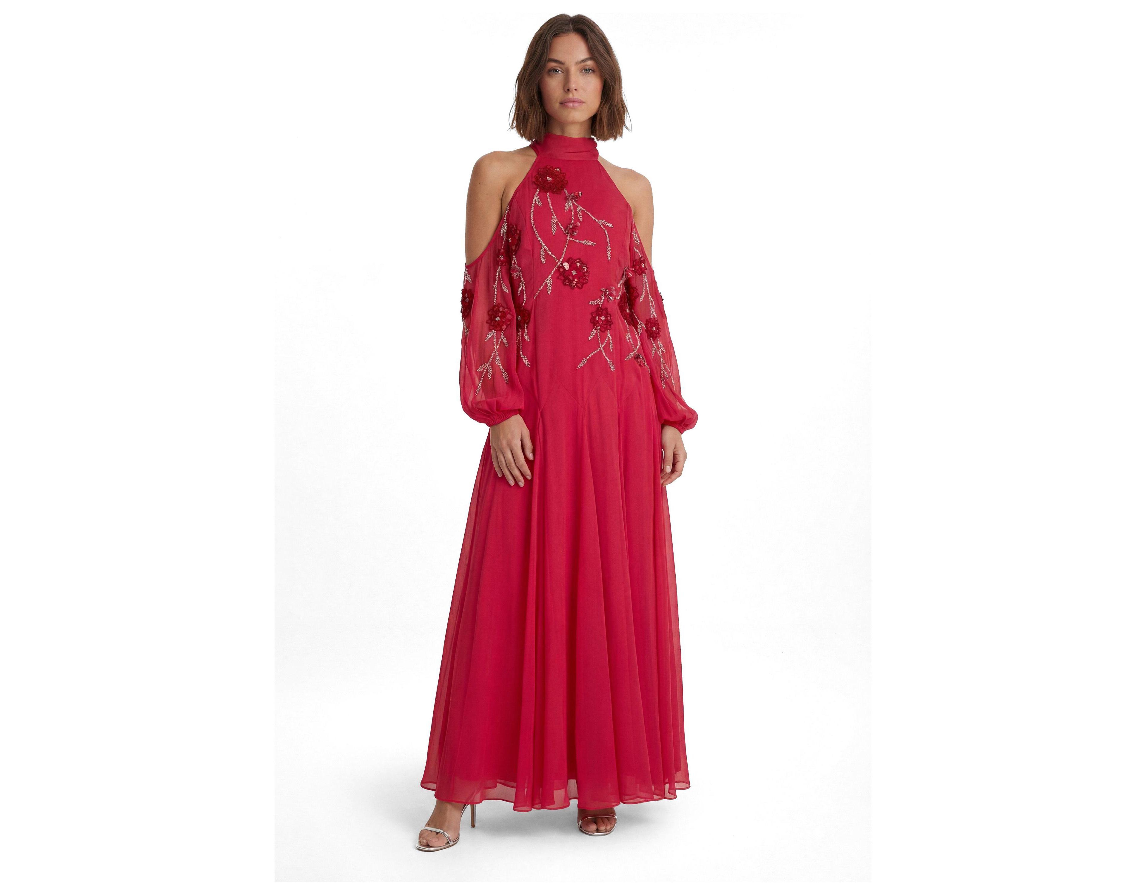 Karen Millen Women's Petite 3D Floral Applique Maxi Dress