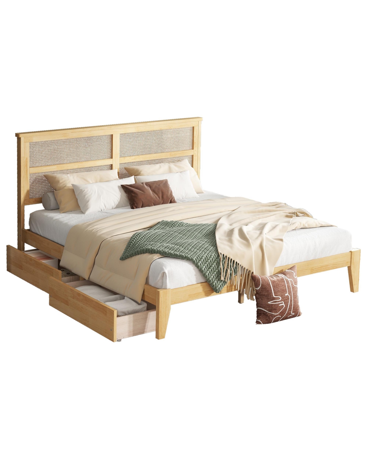 Sailvan Bed with Rattan Headboard, 2 Drawers