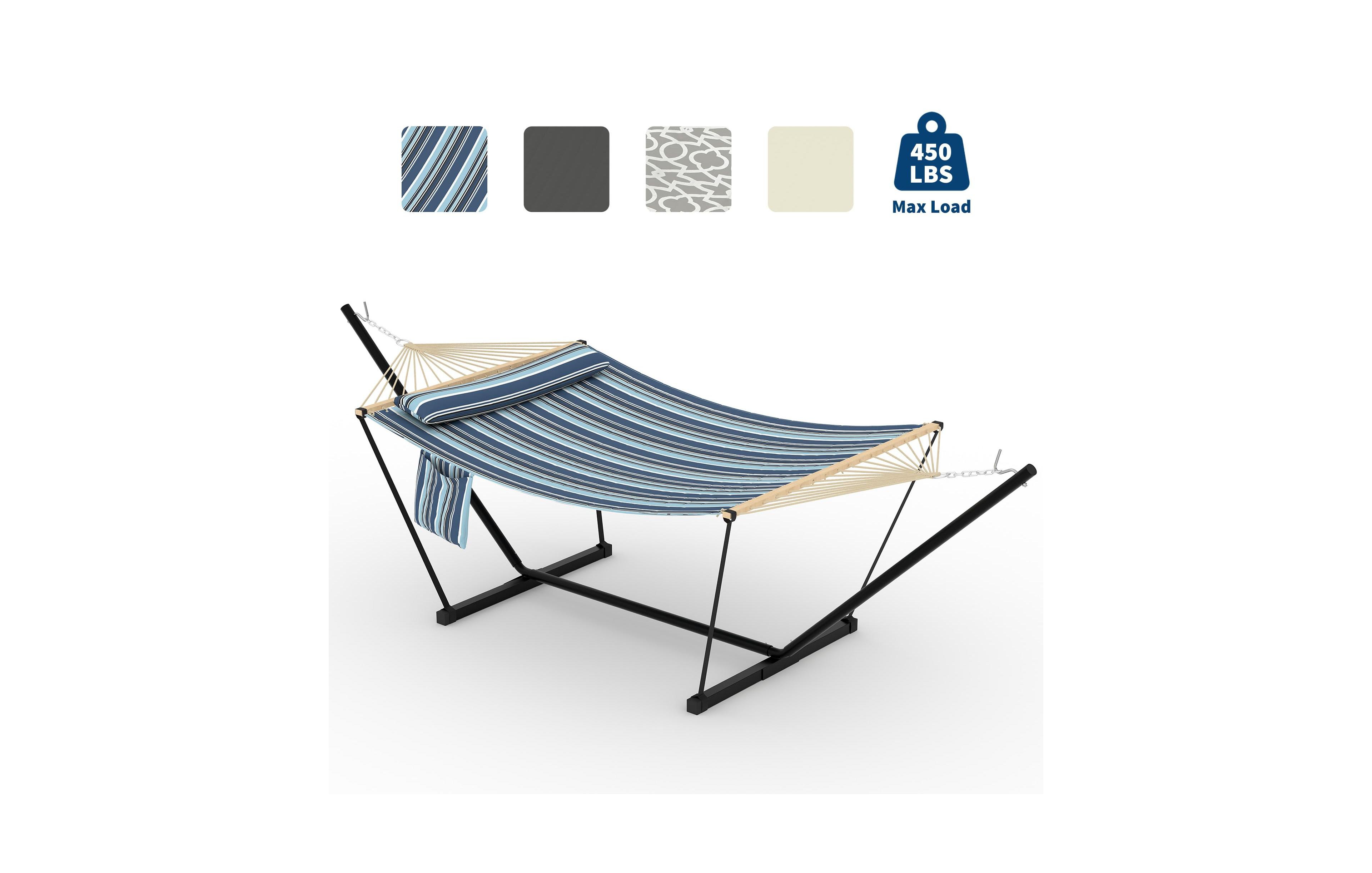 GarveeLife Double Hammock with Stand for Outdoor, Heavy Duty Portable 2 Person Hammock with Adjustable Steel Stand for Patio