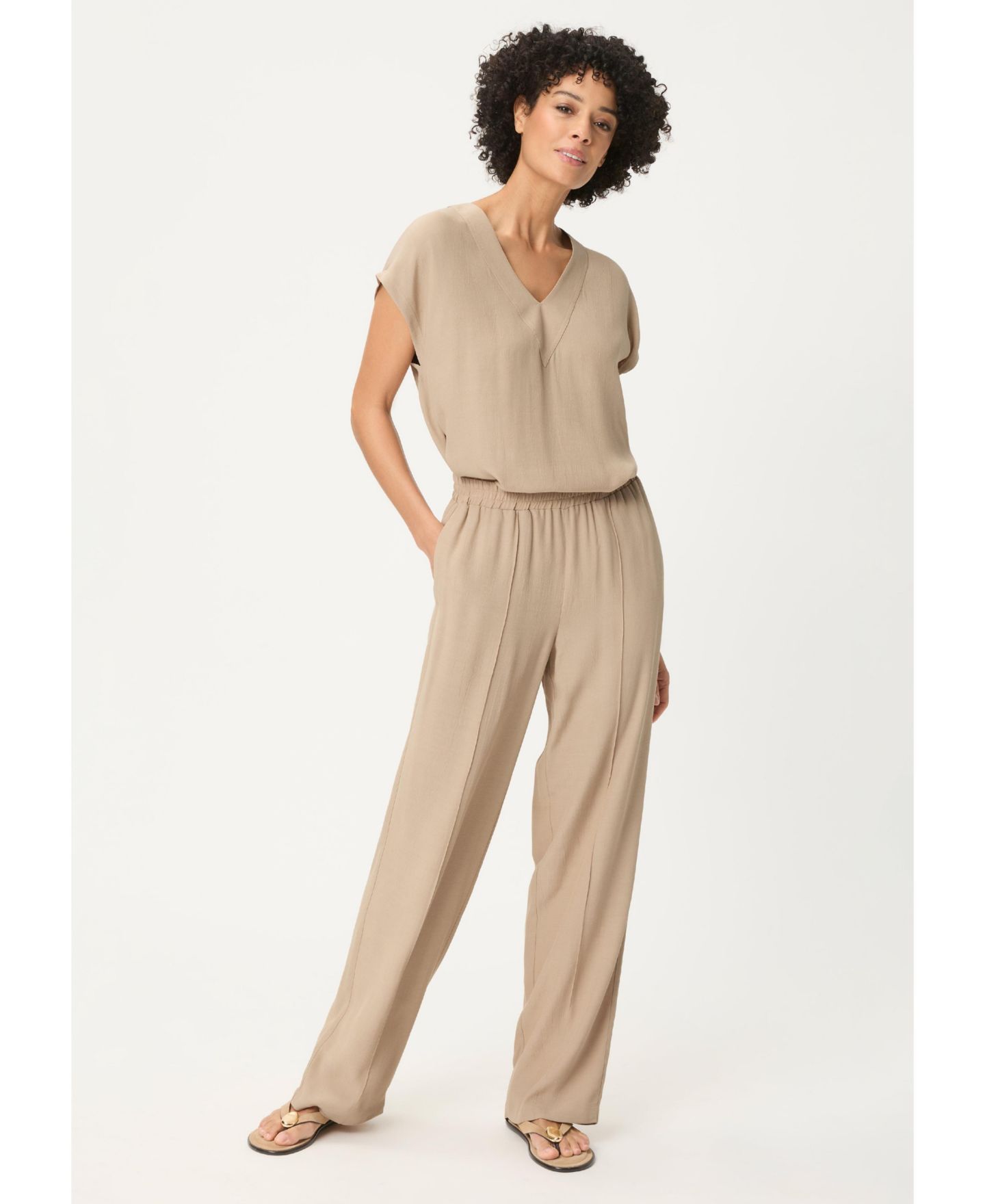 Женская блузка Olsen Solid V-Neck, цвет: Пустынный каменный — фото 6