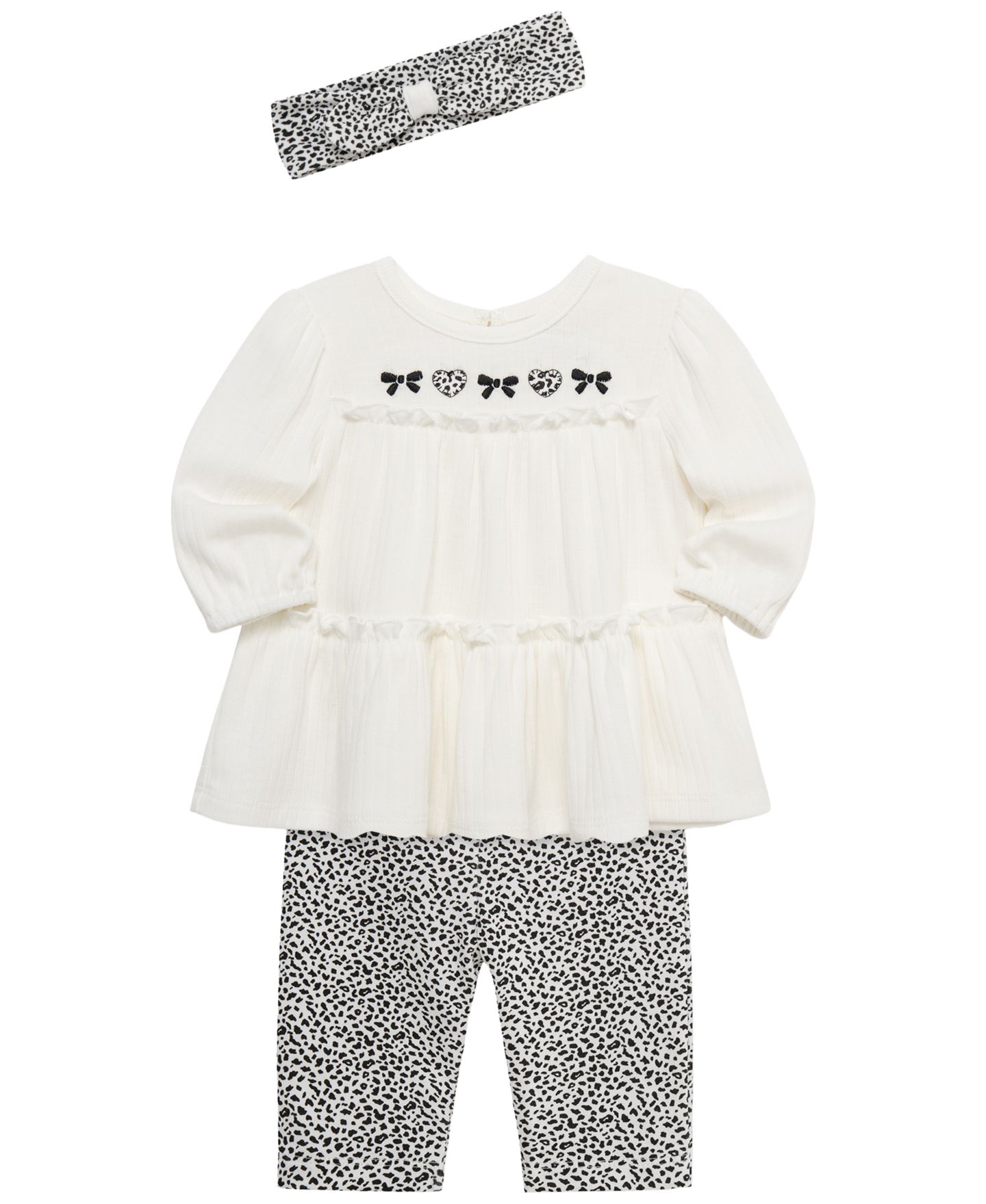 Комплекты Little Me Leopard Tunic Long-Sleeve Top, Leggings and Headband, 3-Piece Set для девочек-малышей, цвет: Белый / Чёрный — фото 3