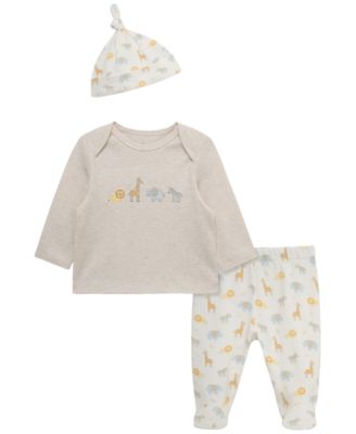 Baby Boys' Jungle Pals Long-Sleeve Top, Footed Pants and Hat, 3-Piece Set