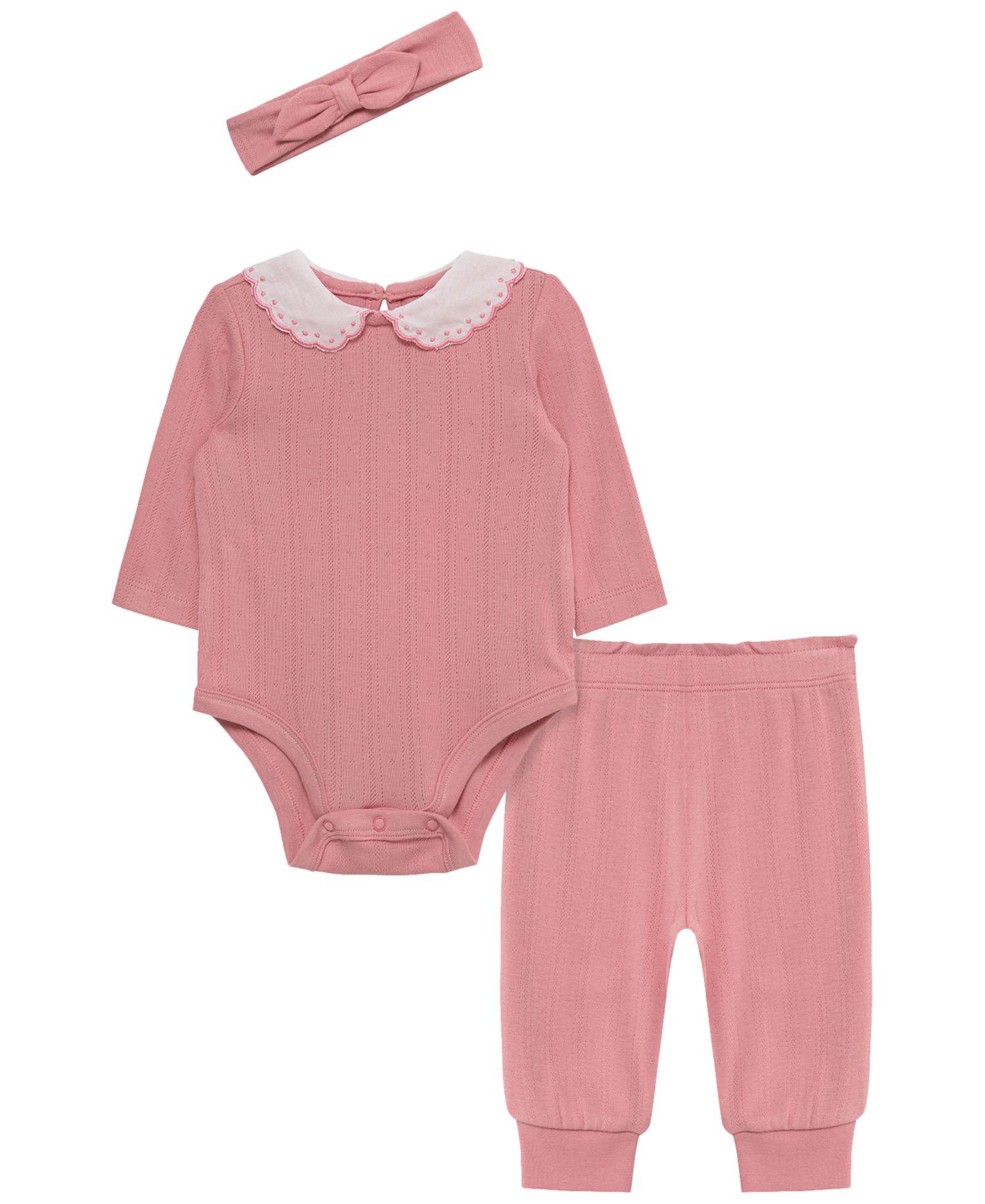 Baby Girls' Rose Long-Sleeve Bodysuit, Pants and Headband, 3-Piece Set