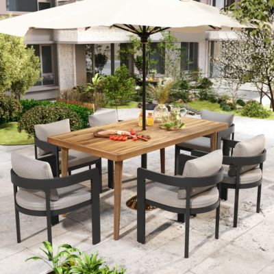 7-Piece Patio Dining Set with Acacia Wood Table and Finish Chairs