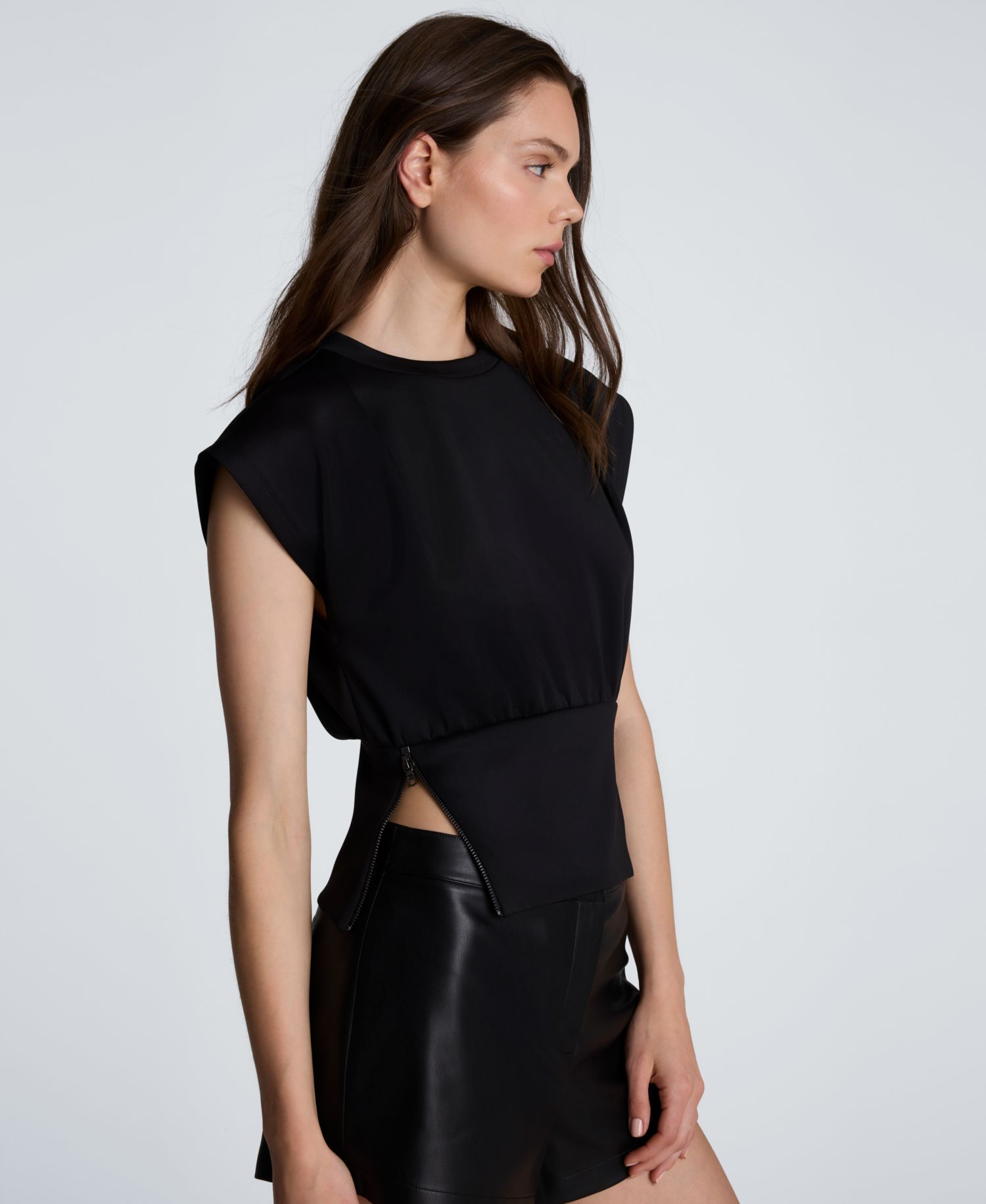 Women's Zip Sides Crewneck Scuba Top