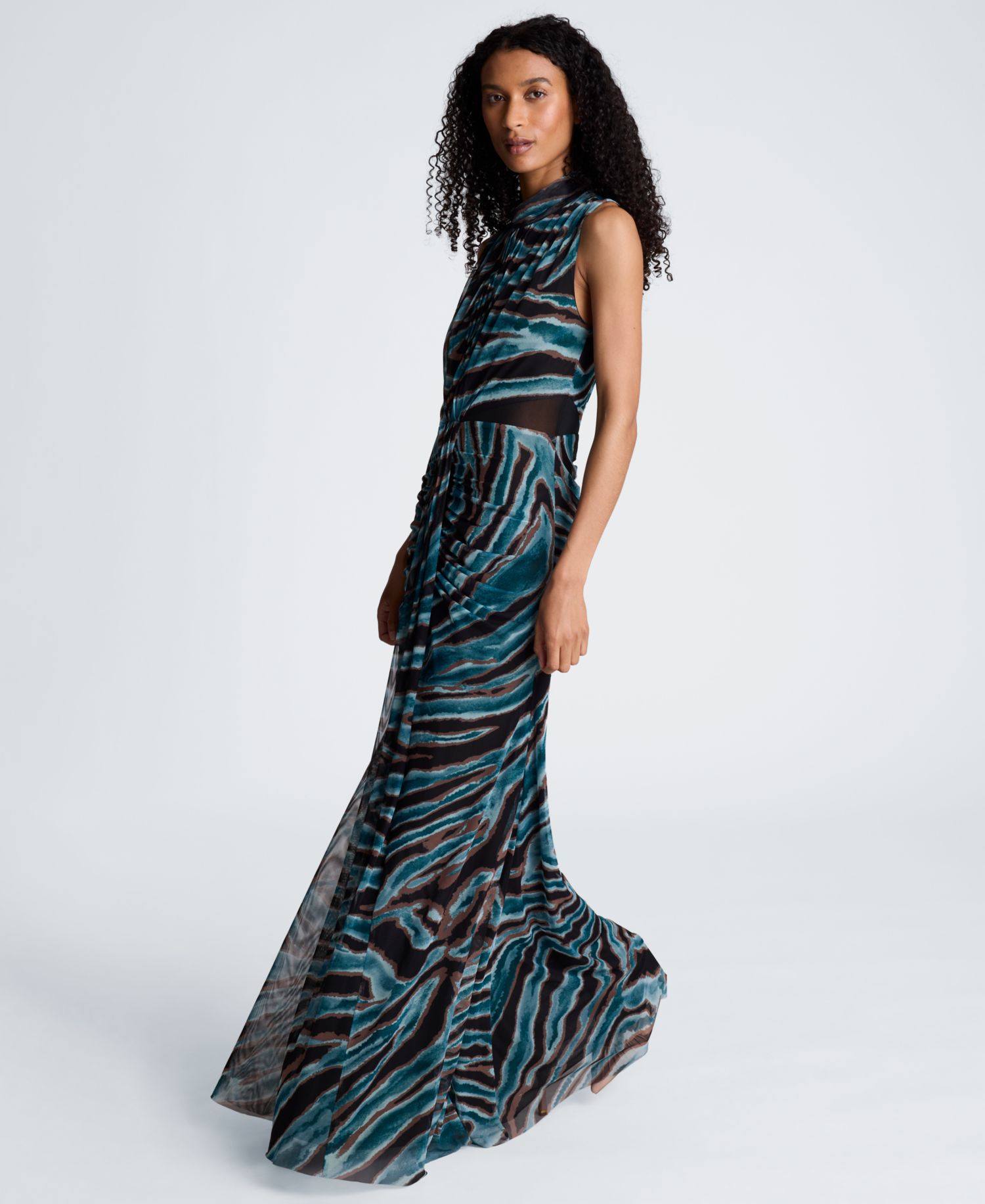 Women's Mock-Neck Sleeveless Pleated Maxi Dress