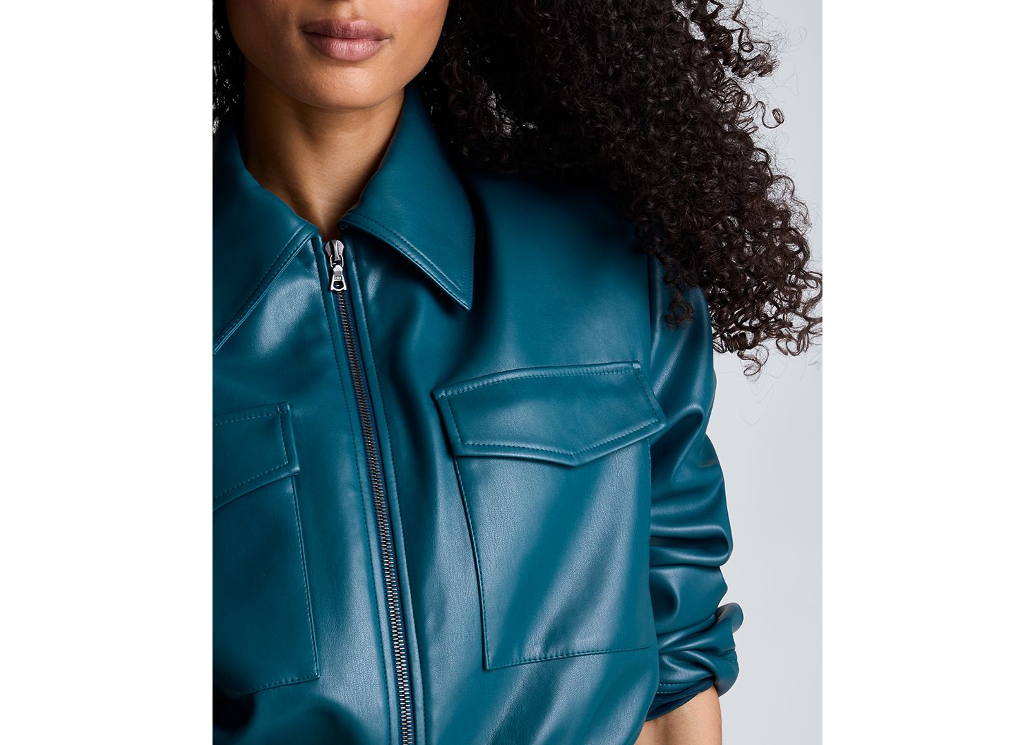 Women's Cropped Faux Leather Bomber Jacket