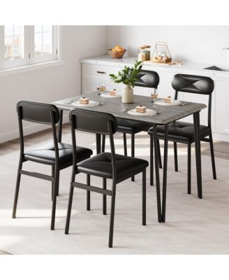 5-Piece Modern Dining Set, PU Upholstered Chairs, Multi-purpose Space Saving Engineered Wood Home Dining Furniture