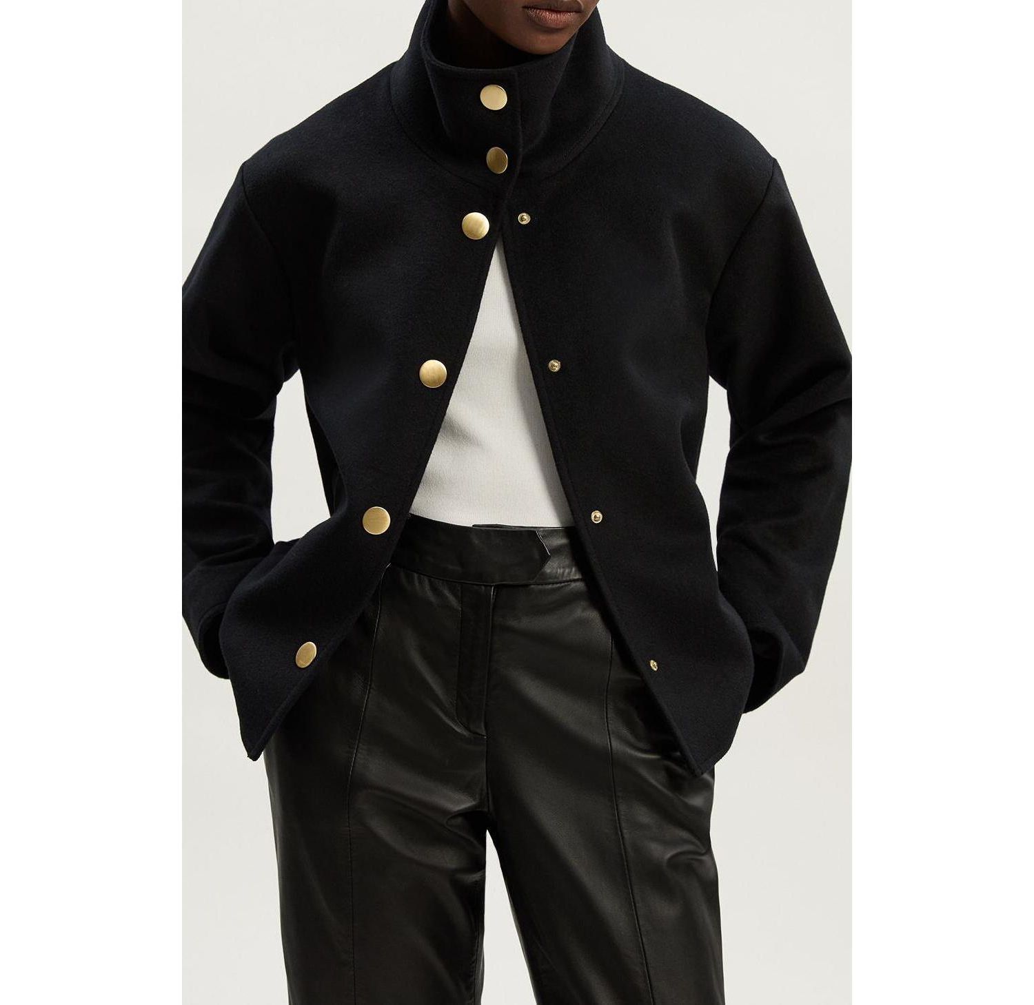 Women's Brushed Wool Funnel Neck Tailored Coat