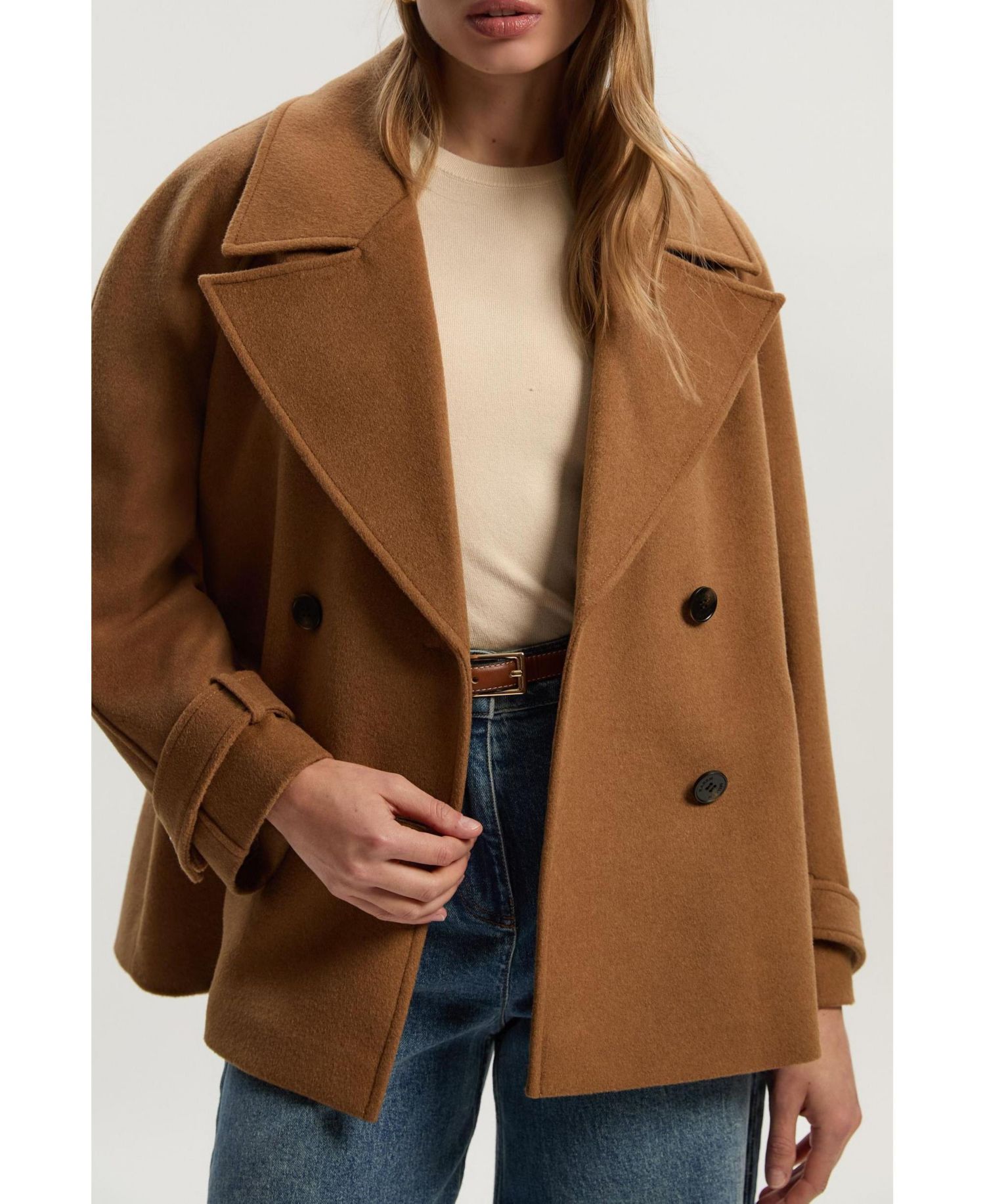 Women's Brushed Wool Double Breasted Short Coat