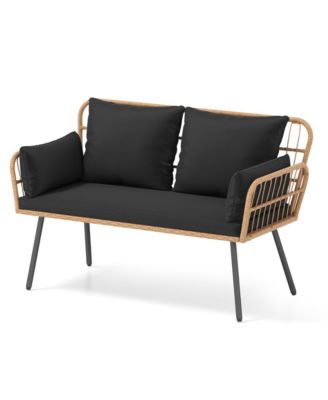 Patio Wicker Loveseat Furniture w/Seat Back Cushions Heavy-Duty Metal Legs Outdoor