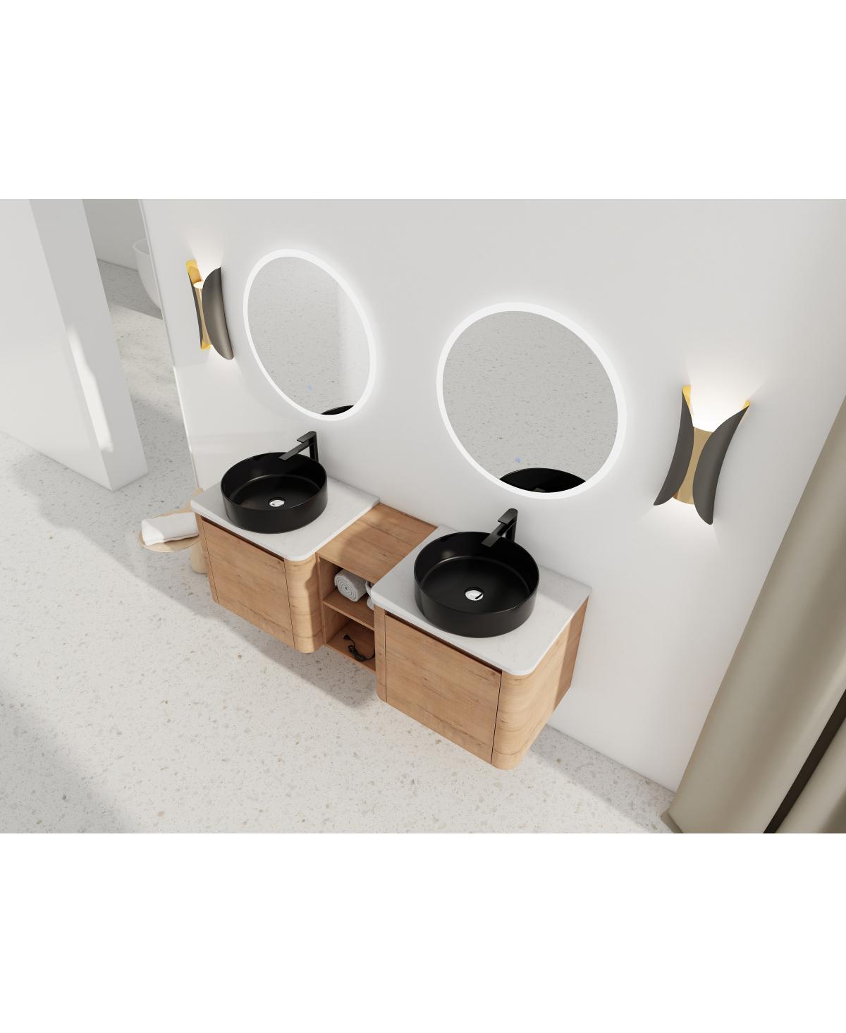 Sillysis Inch Wall Mounted Double Bathroom Vanity with Stone Countertop, Ceramic Vessel Sinks