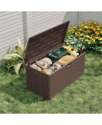 120 Gallon Outdoor Deck Large Storage Box – Weatherproof HDPE Resin Patio Storage Chest with Lockable Hydraulic Lid – UV Resistant