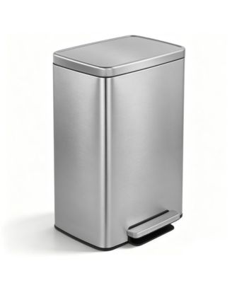 13-Gallon Stainless Steel Rectangular Step-On Trash Can, 50-Liter Kitchen Waste Bin with Silent Close Lid