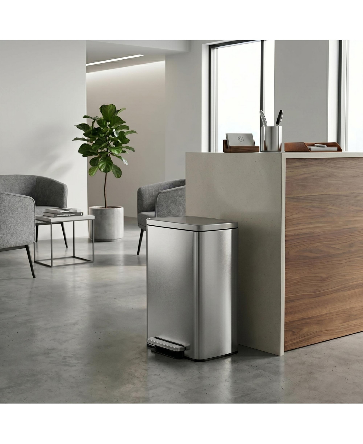Mega Casa 13 Gal./50 Liter Rectangular Stainless-Steel-Made Matt White Step-on Trash Can for Kitchen