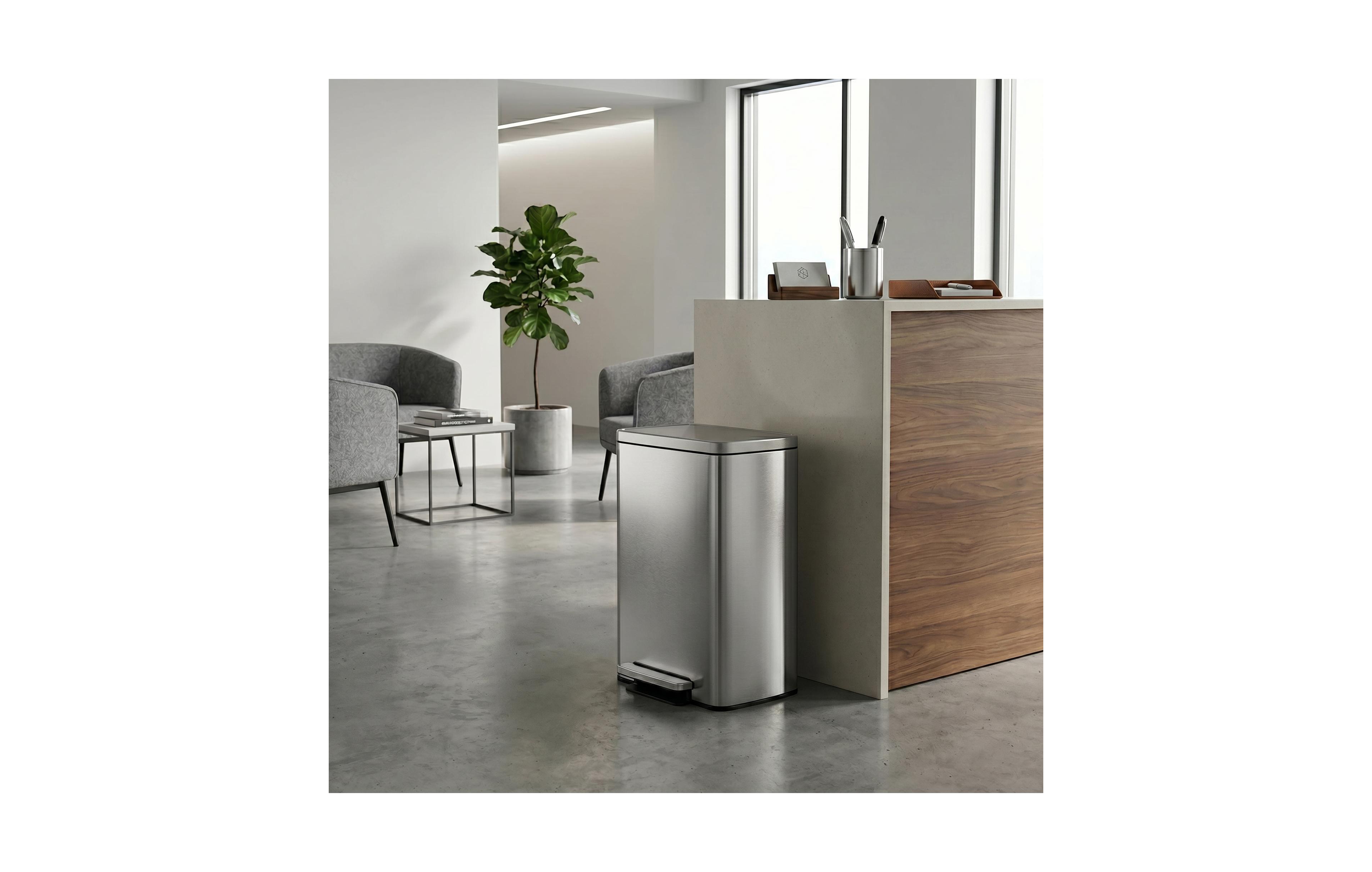 Mega Casa 13 Gal./50 Liter Rectangular Stainless-Steel-Made Matt White Step-on Trash Can for Kitchen