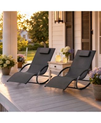 Set of 2 Outdoor Lounge Chairs, Patio Lounger with Breathable Tesla Fabric and 300 Lb Capacity for Poolside or Lawn
