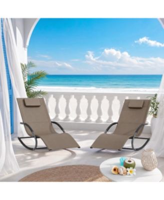 Set of 2 Outdoor Lounge Chairs, Patio Lounger with Breathable Tesla Fabric and 300 Lb Capacity for Poolside or Lawn