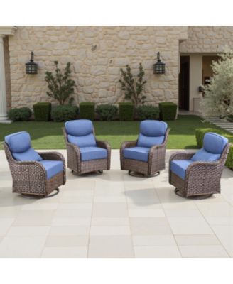 Outdoor Swivel Rocker Patio Chairs Set of 4-6" Thick Cushion 4 Piece Furniture Set All Weather Comfortable Wicker Conversation Set