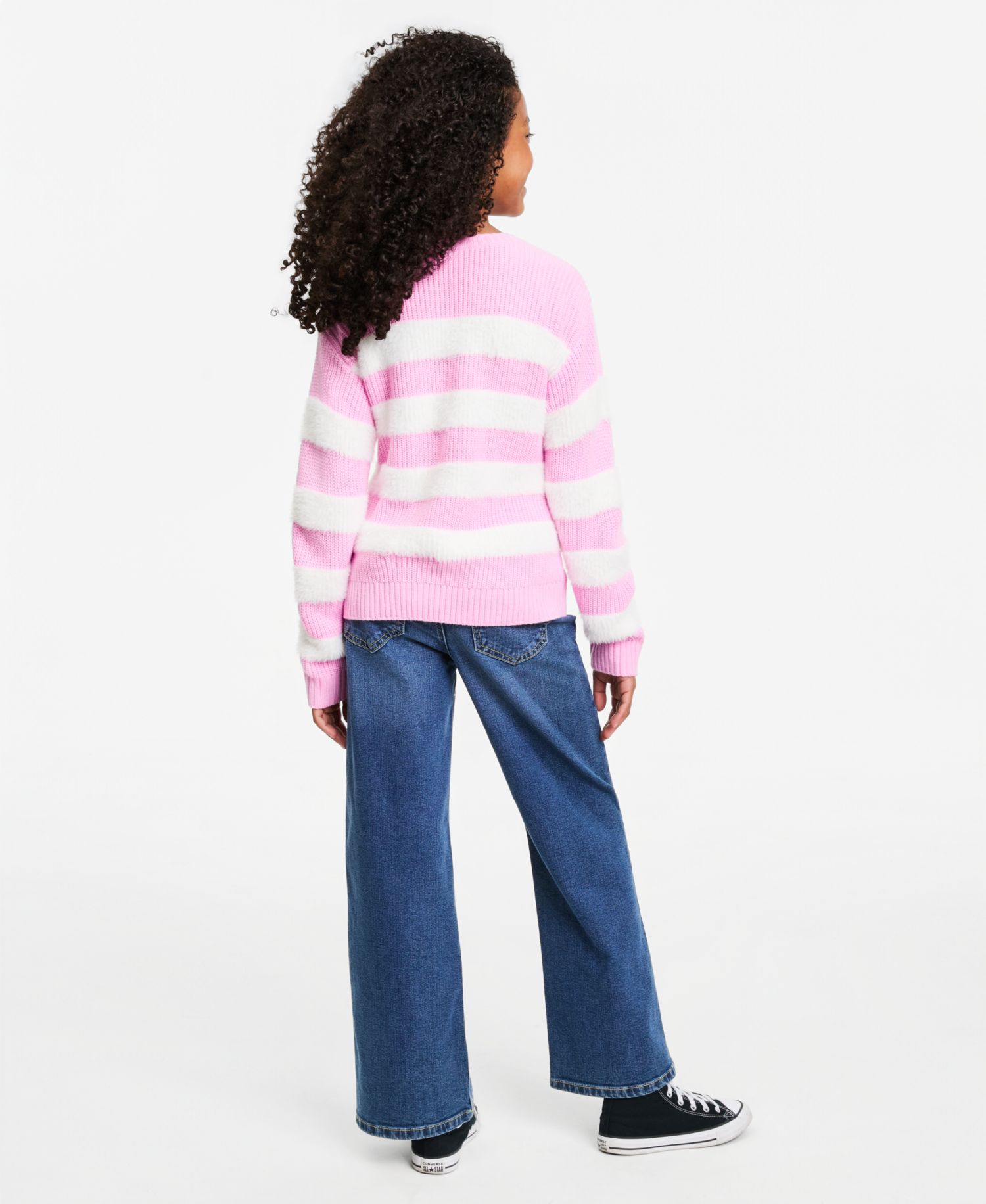 Girls' XS-XL Crewneck Stripe Sweater