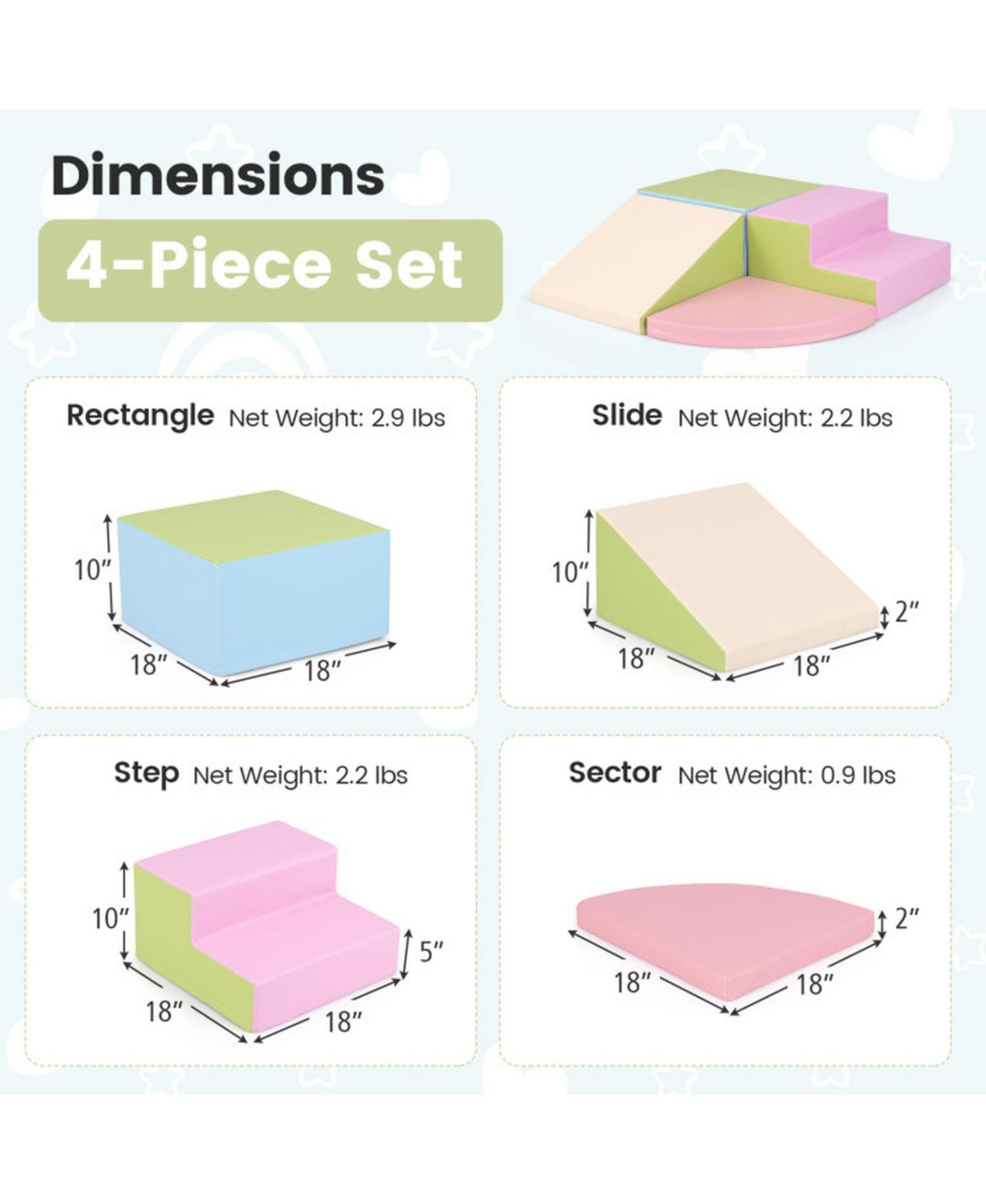 4 Piece Climb and Crawl Foam Block Play Set for Infant Baby Tummy Time