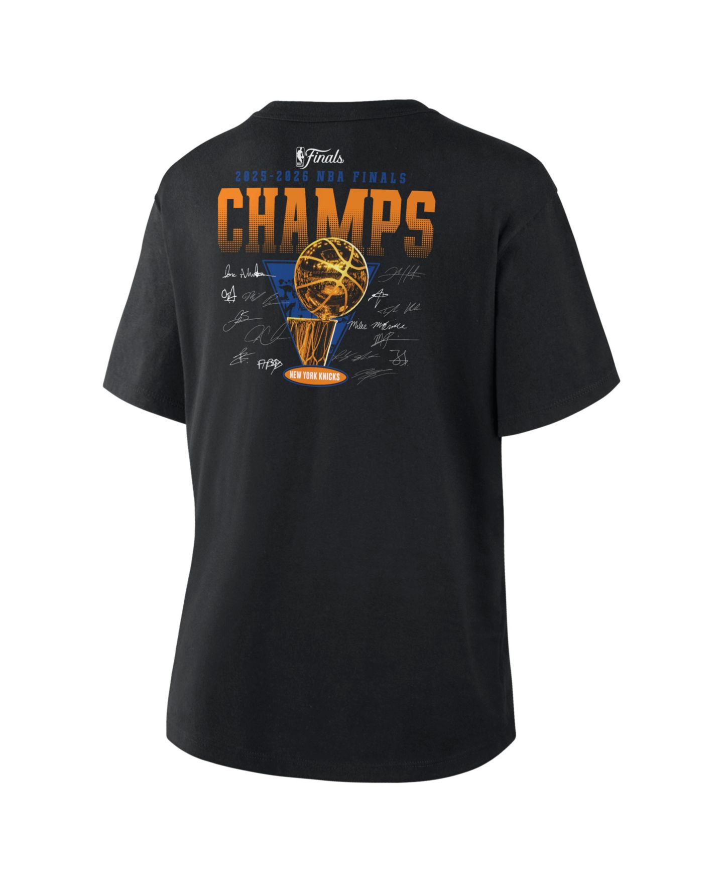 Женская футболка Fanatics Black New York Knicks 2026 NBA Finals Champions Roster Trophy — фото 2