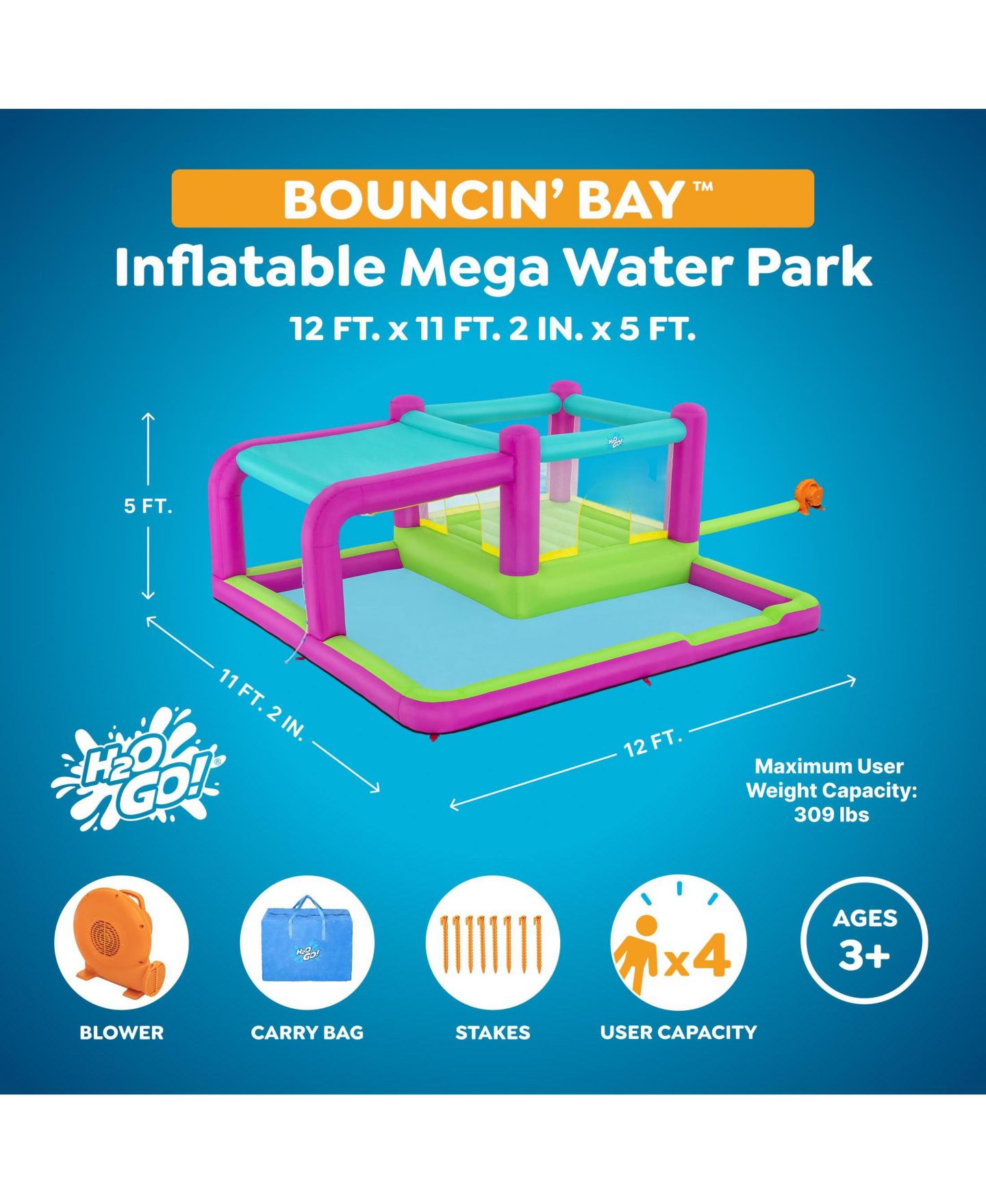 Детская игрушка Bestway H2OGO! Bouncin' Bay Inflatable Mega Water Park, 12' L x 11'2" W x 5' H, от 3 лет, цвет: Assorted Pre-Pack — фото 7