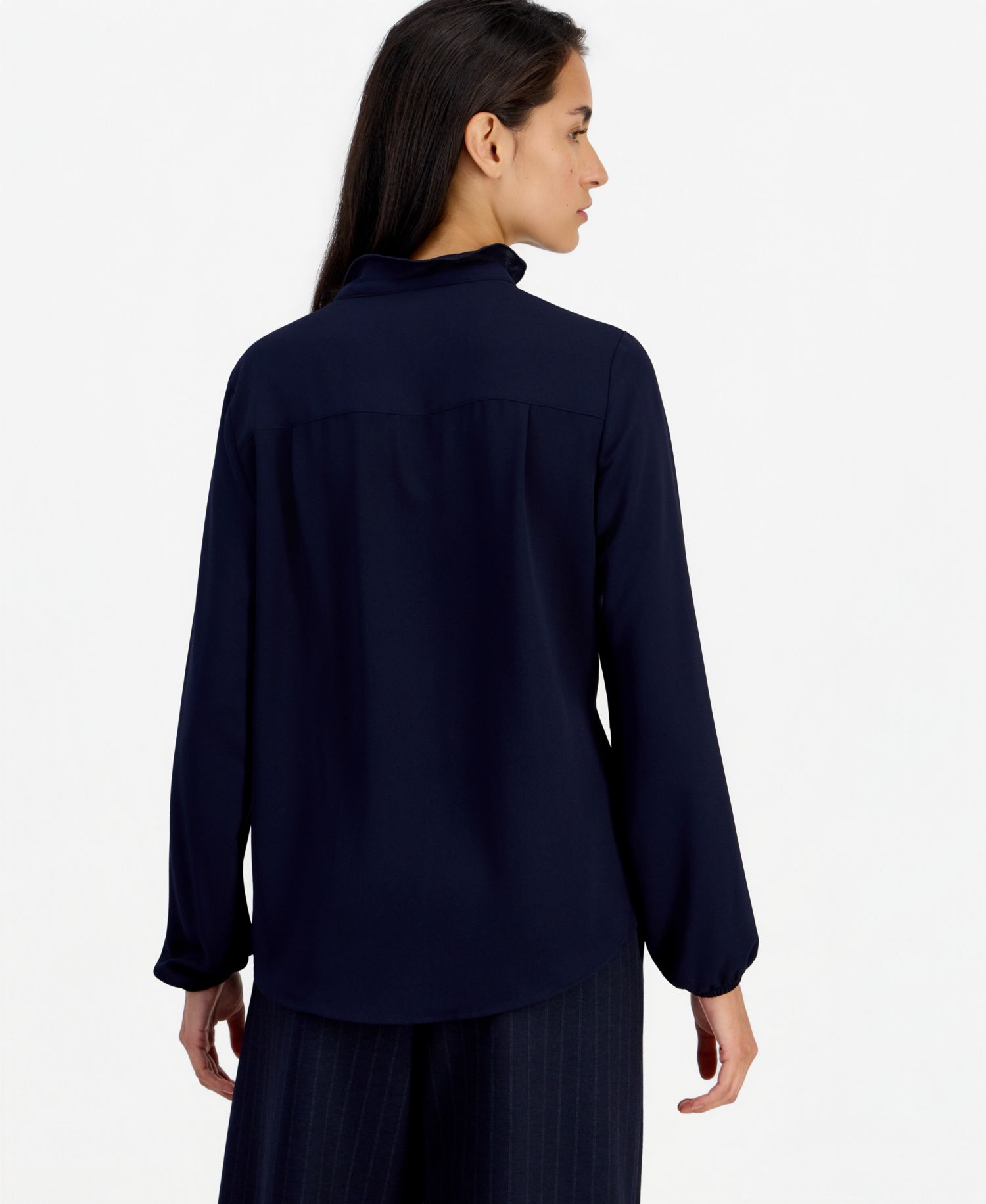Women's Ruffle-Front Long-Sleeve V-Neck Blouse