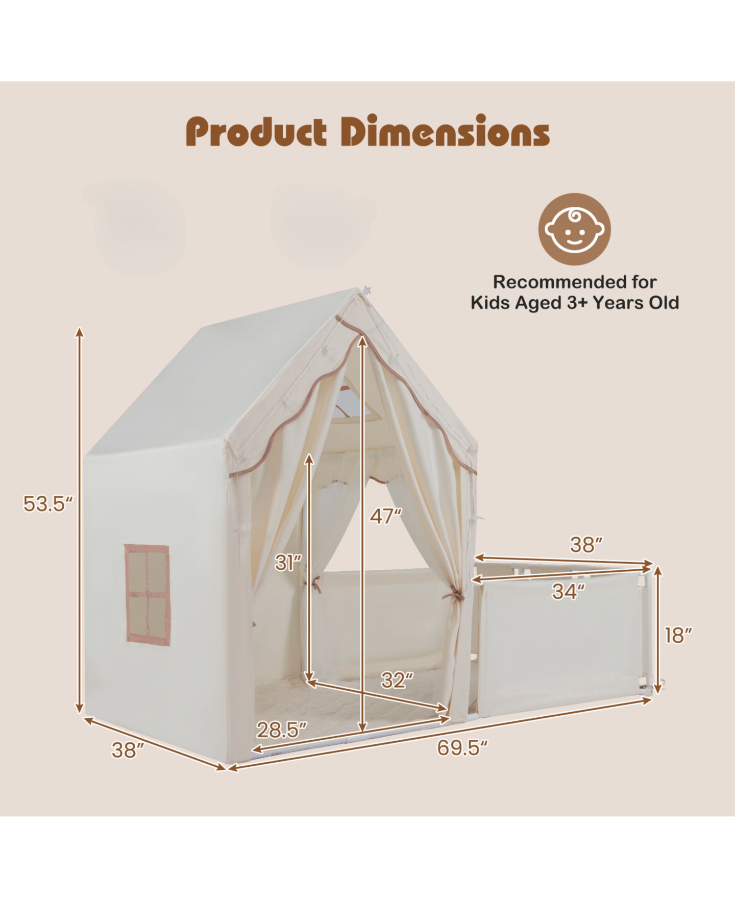 Детская игрушка Slickblue 2-in-1 Kids Play Tent with Playpen, Ages 3+, цвет: Бежевый — фото 7