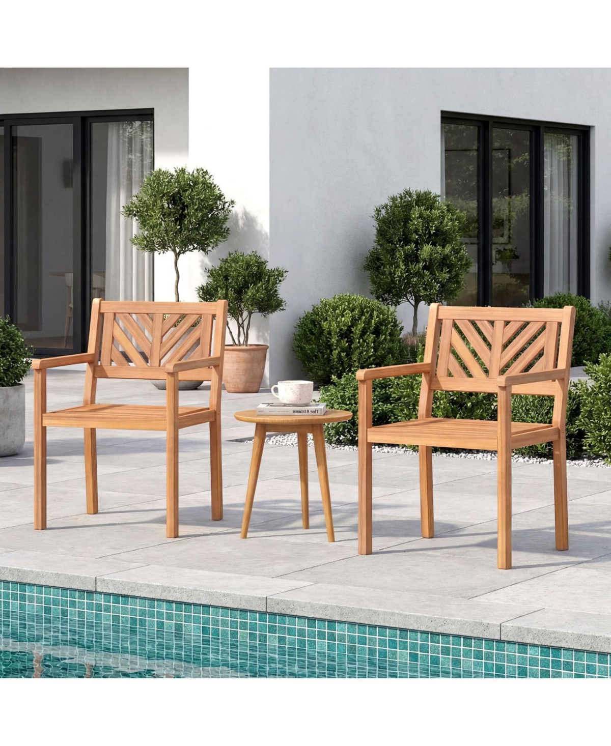 Slickblue Set of 2 Acacia Wood Patio Dining Chairs for Outdoor Garden and Backyard Seating-Teak Finish