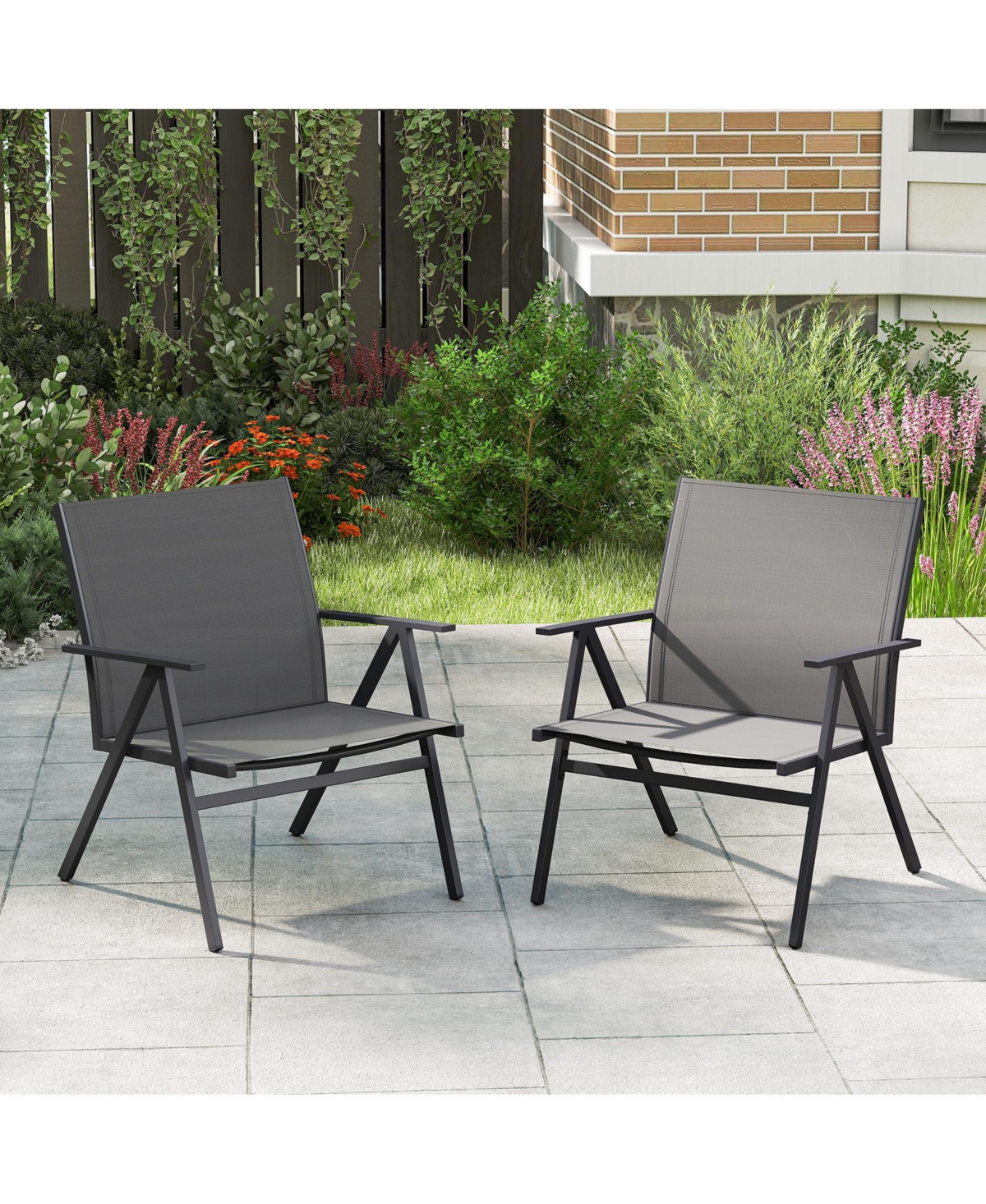 Slickblue Outdoor Seating Chairs Set of 2 with Mesh Fabric and Metal Frame