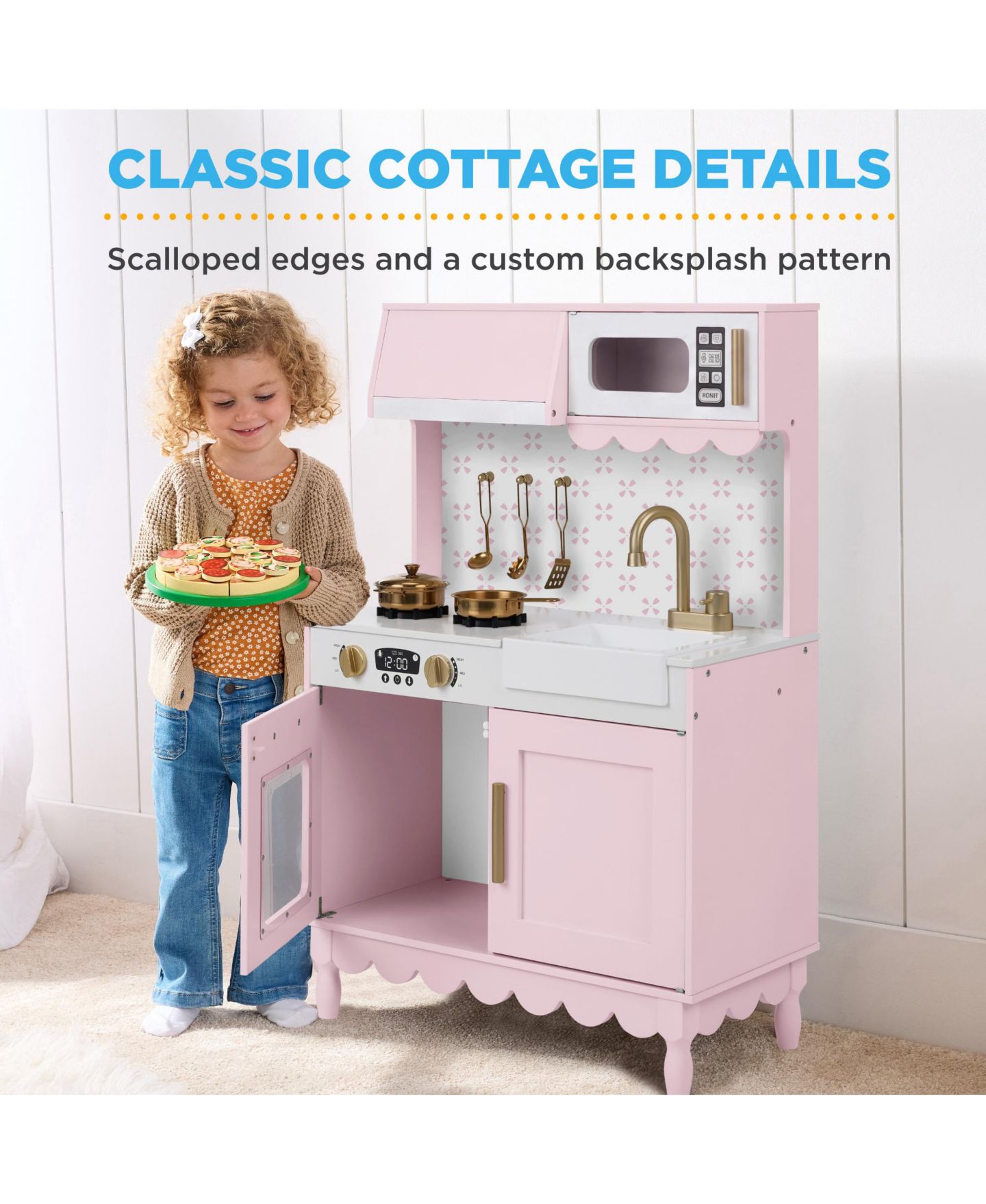 Детский игровой набор Best Choice Products Wooden Kitchen Playset with Storage, 5-Piece, Ages 3+, цвет: Пудровый розовый — фото 4