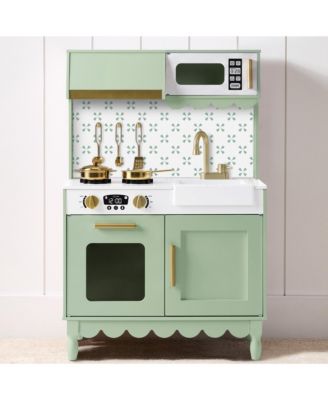 Toddler Kitchen Playset - Wooden Kids Pretend Play Cooking Set with Accessories and Storage