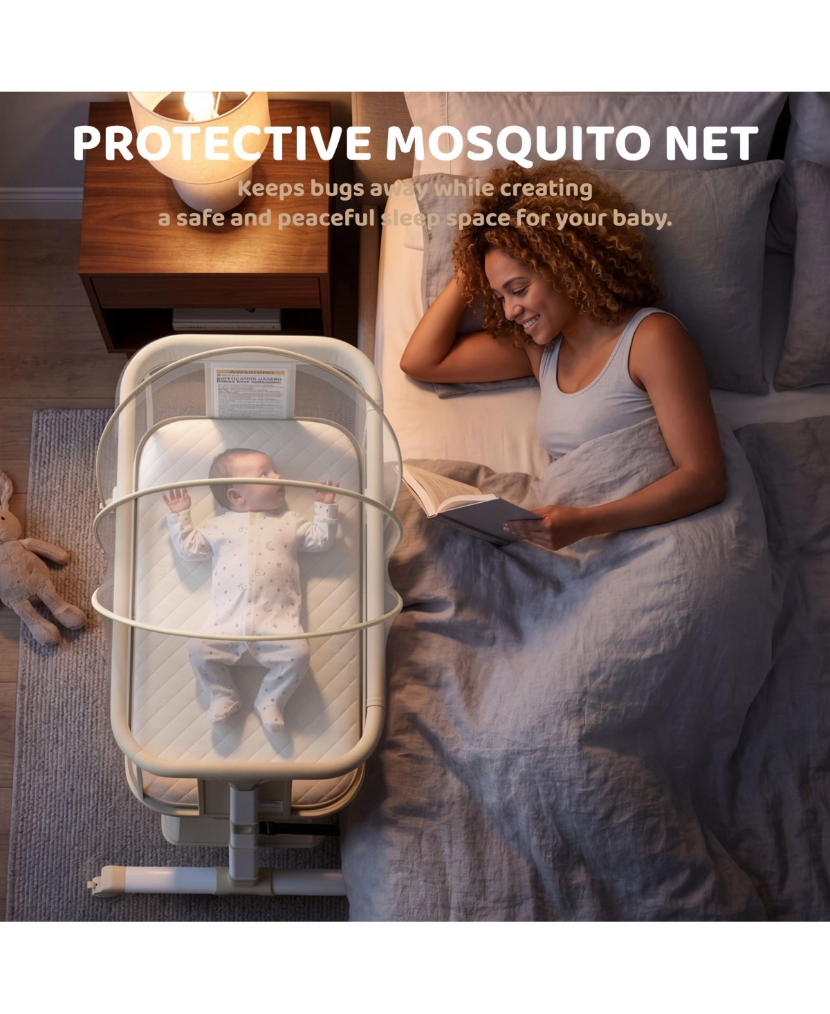 Kinder King Baby 3-in-1 Bassinet Bedside Sleeper with Adjustable Height, Mosquito Net and Wheels